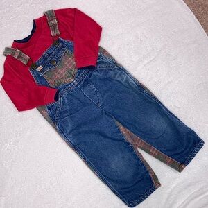 Vintage liberty denim and plaid overall set 2t